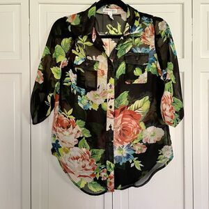 SALE Ambiance apparel floral chiffon button down size small